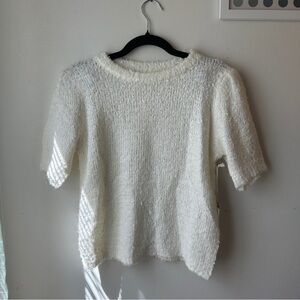 Cozy Textured Short Sleeve Sweater - Cream
